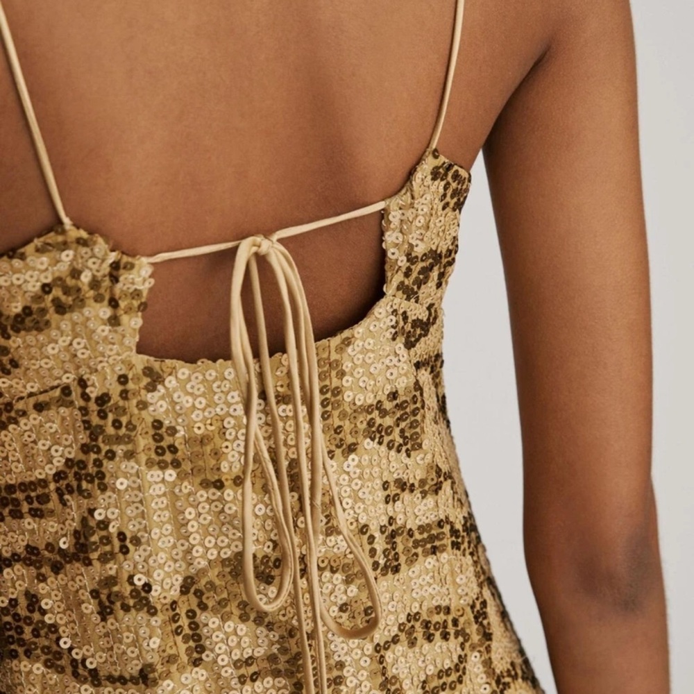 Anthropologie Gold Patterned Slip Dress Sequined Slip Midi Dress MRSP $298 - Picture 2 of 5
